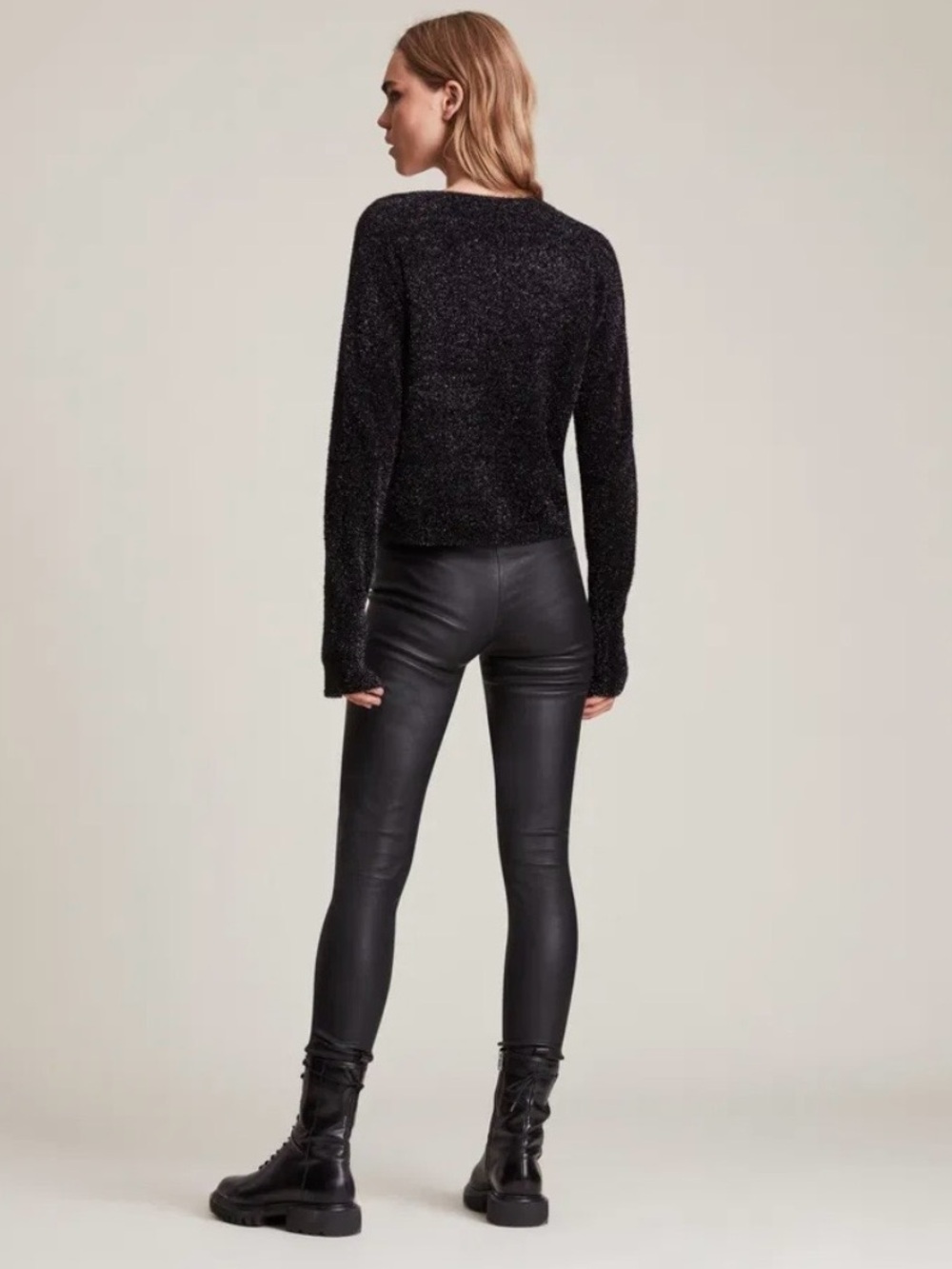 All Saints Sparkle Metallic Black Scoop Neck Knit Sweater - Picture 5 of 16
